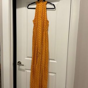 Golden yellow and white polka dot maxi dress